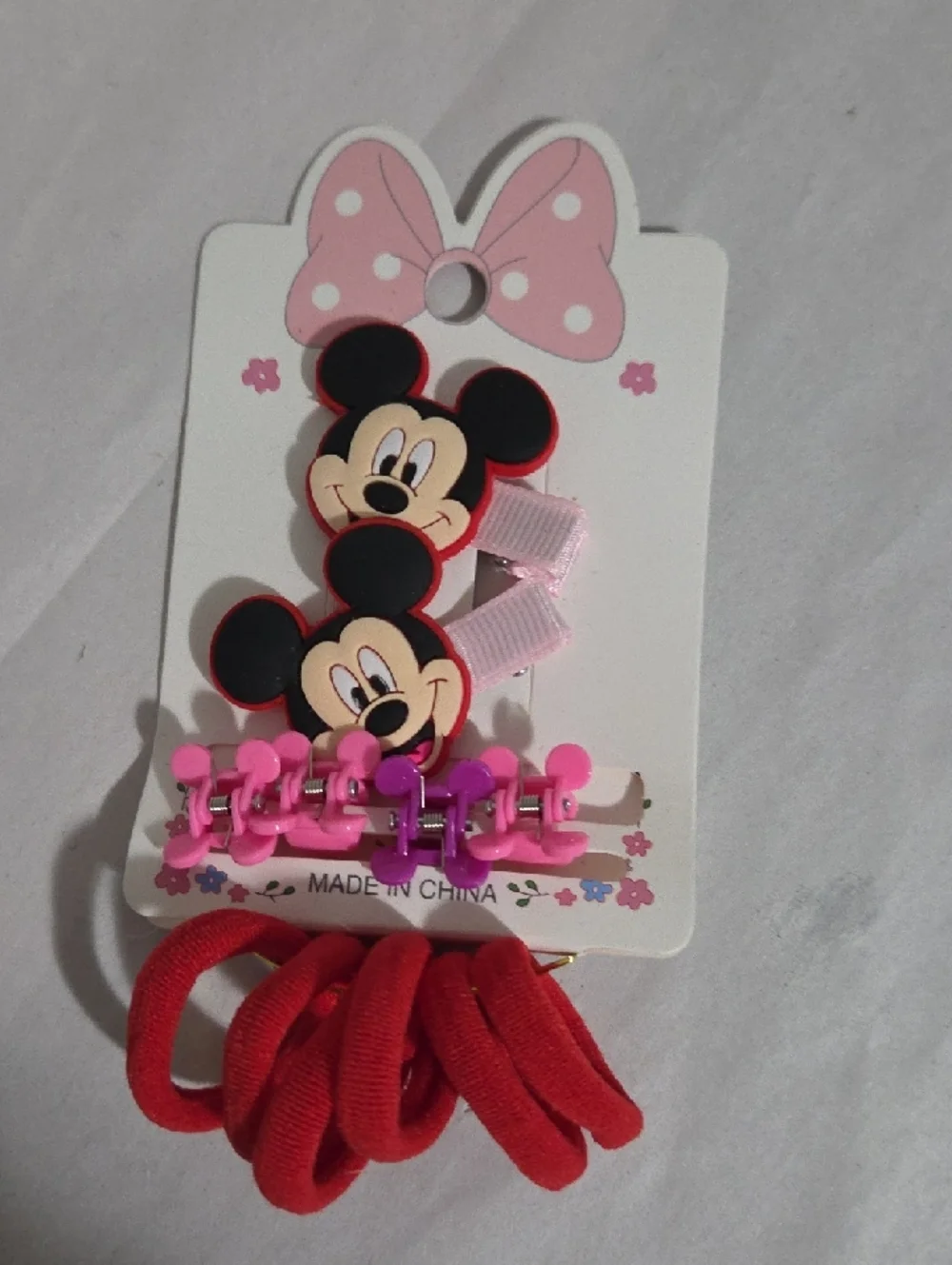 Mickey Mouse Kids Hair Clip & Red Elastic Set - Pink Accents